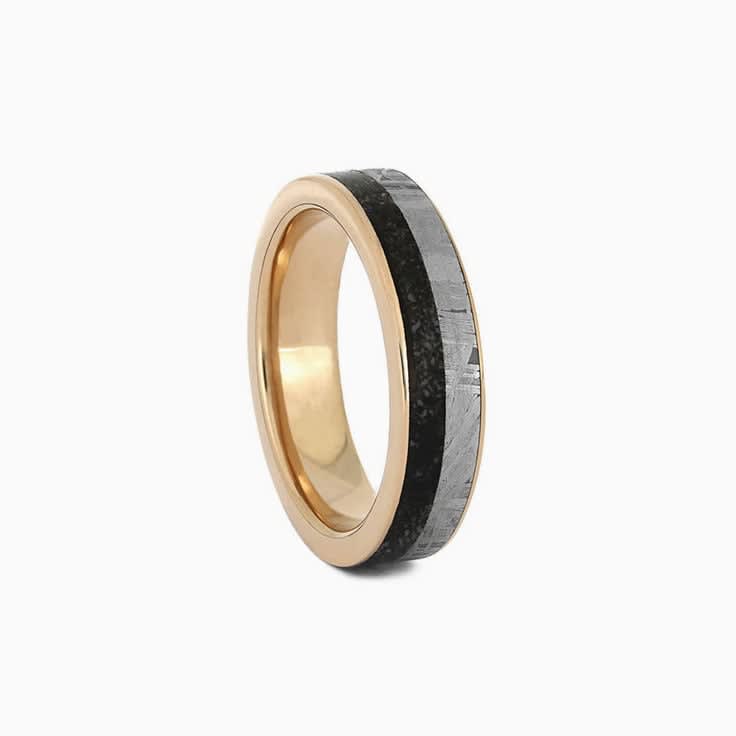 Meteorite and dinosaur bone ring 2163