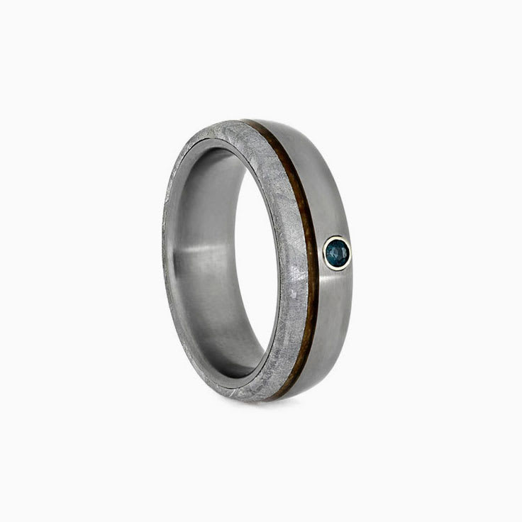 Meteorite and whisky barrel ring