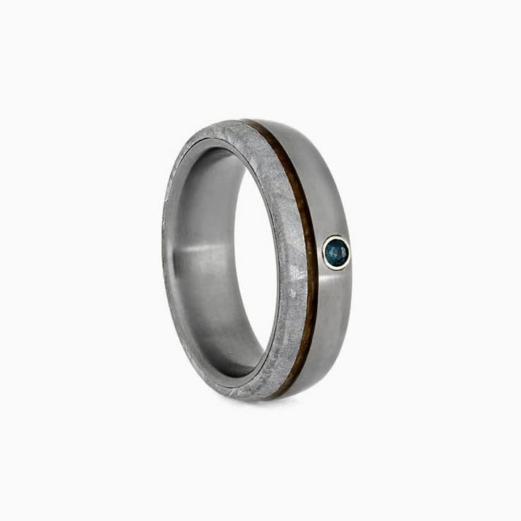 Meteorite and whisky barrel ring
