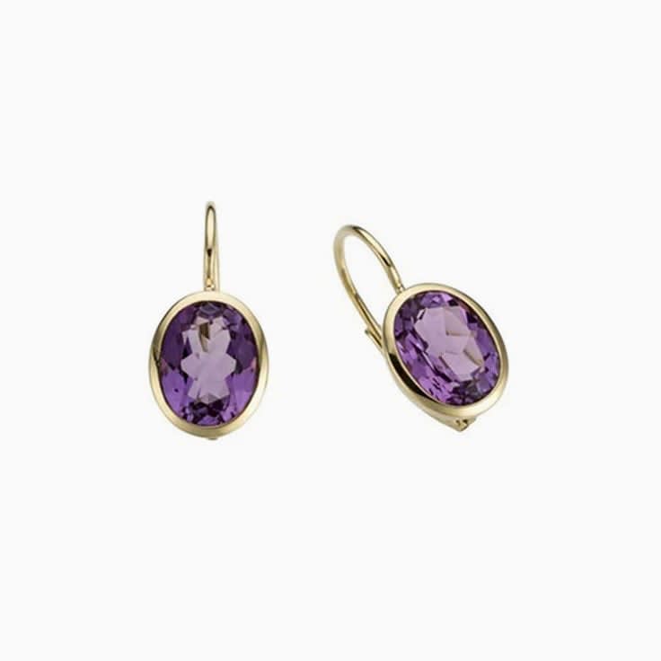Oval amethyst drop earring
