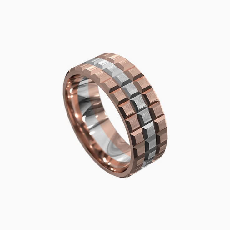 Brick Patterned Mens Wedding Ring