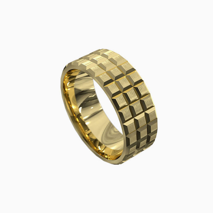 Brick Patterned Mens Wedding Ring