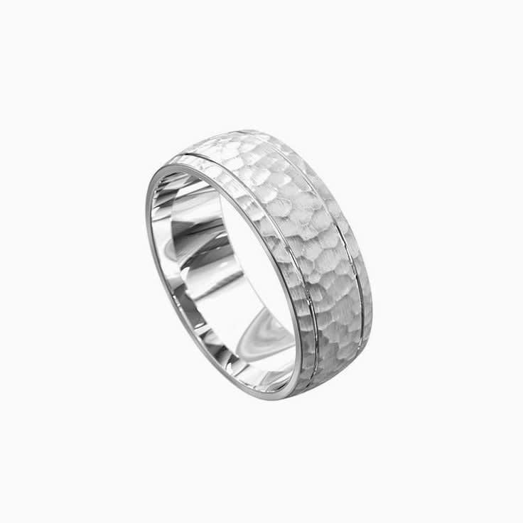 Full Hammered mens ring 6026