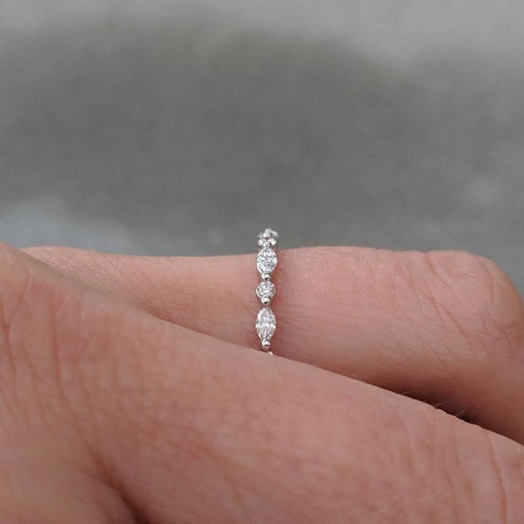 Marquise And Round Diamond Wedding Band