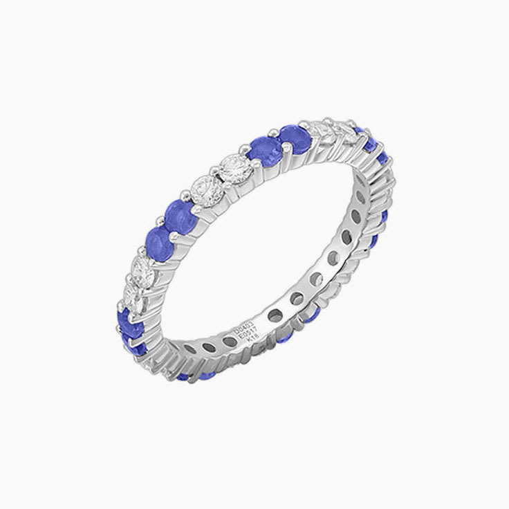 Blue saphhire and diamond eternity ring