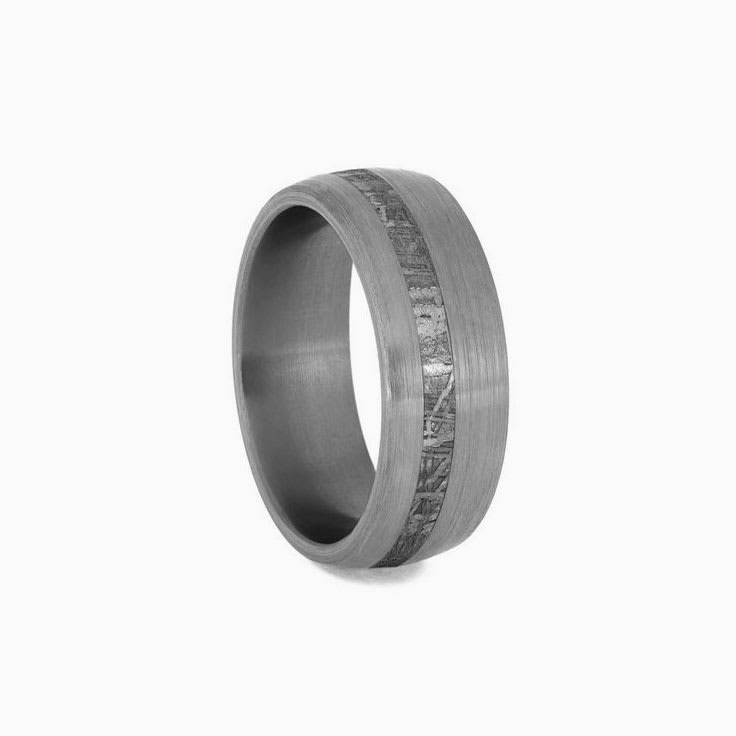 Brushed Titanium Mens Meteorite Wedding Ring