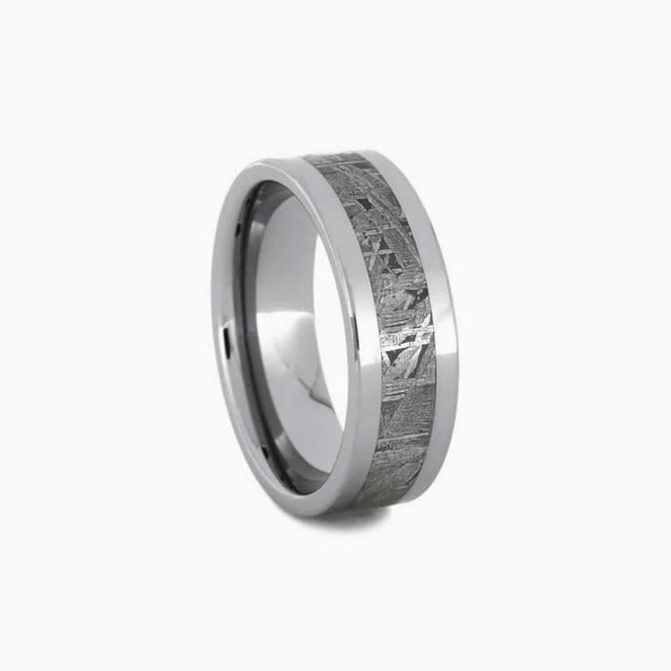 Mens Meteorite Ring With Tungsten or Titanium Band