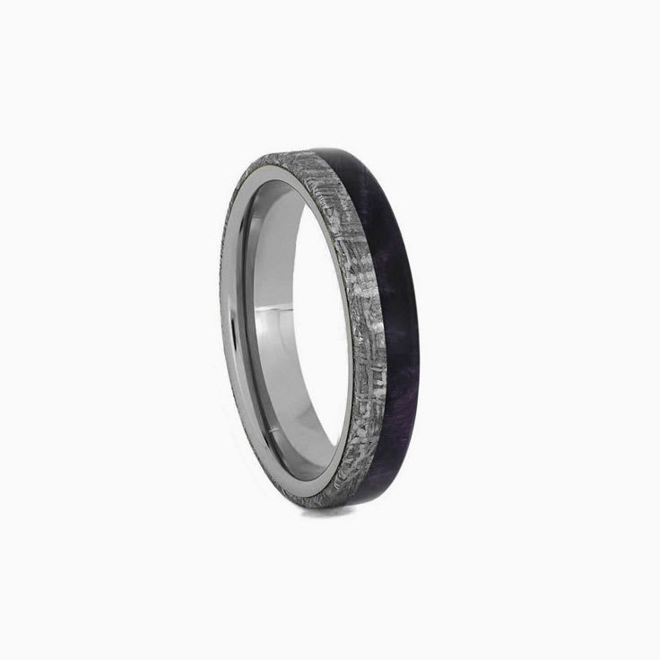 Meteorite And Purple Wedding Ring With Wood