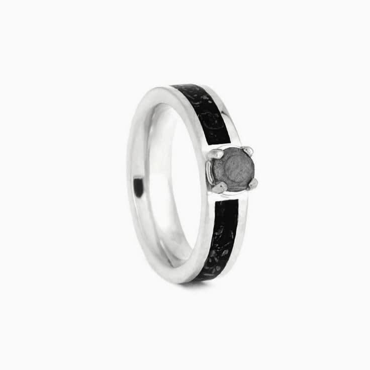 Meteorite Stone Silver Engagement Ring With Black Stardust