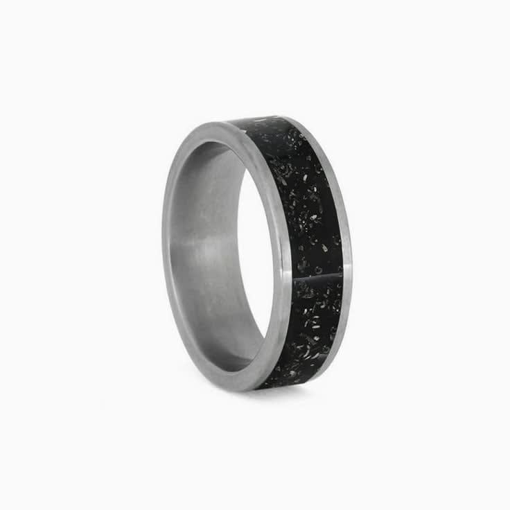 Mens Black Stardust Meteorite Ring
