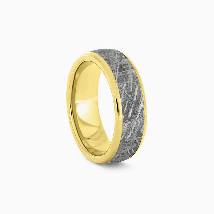 Mens Wedding Ring With Solid Gold And Meteorite