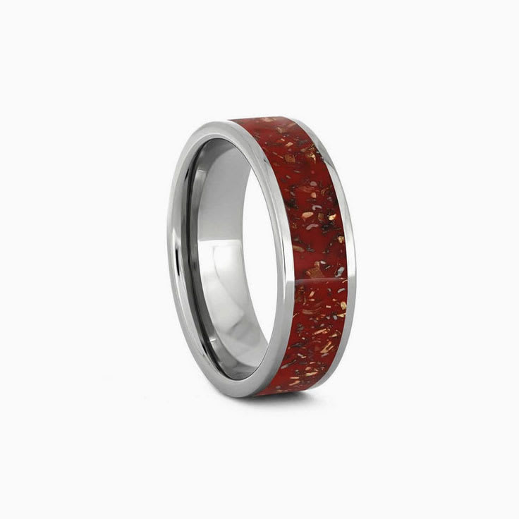 Mens Red Stardust Wedding Ring