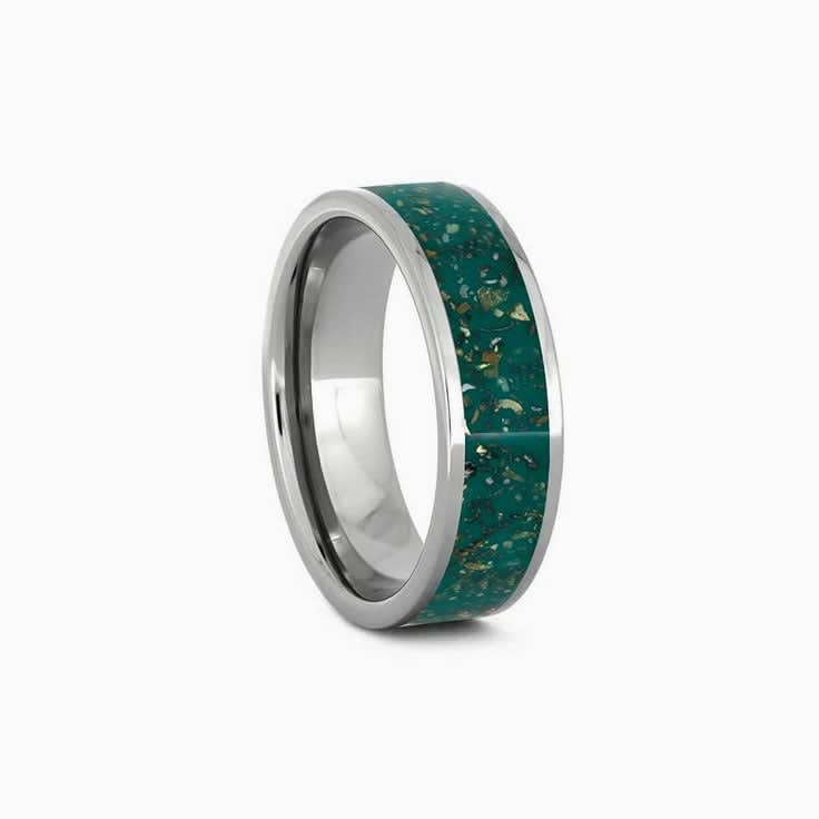 Mens Titanium Wedding Band With Green Stardust