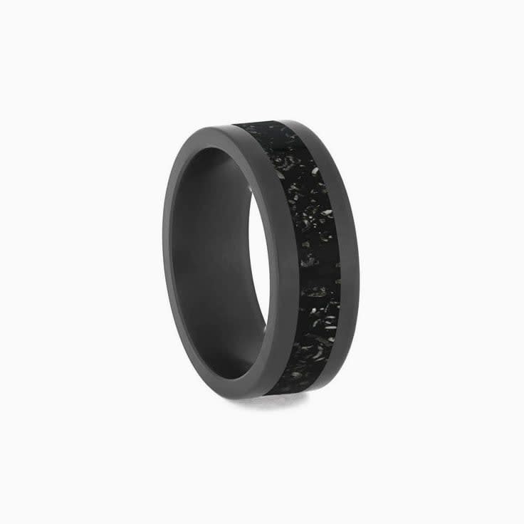 Mens Zirconium Wedding Band With Black Stardust
