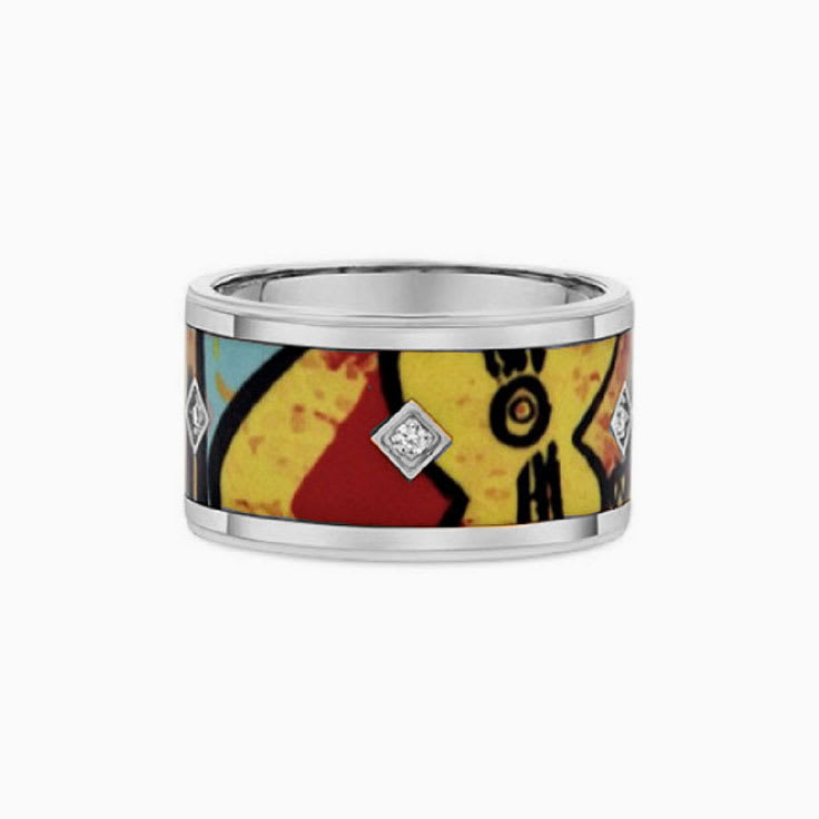 Multicoloured Ceramic Gold Ring