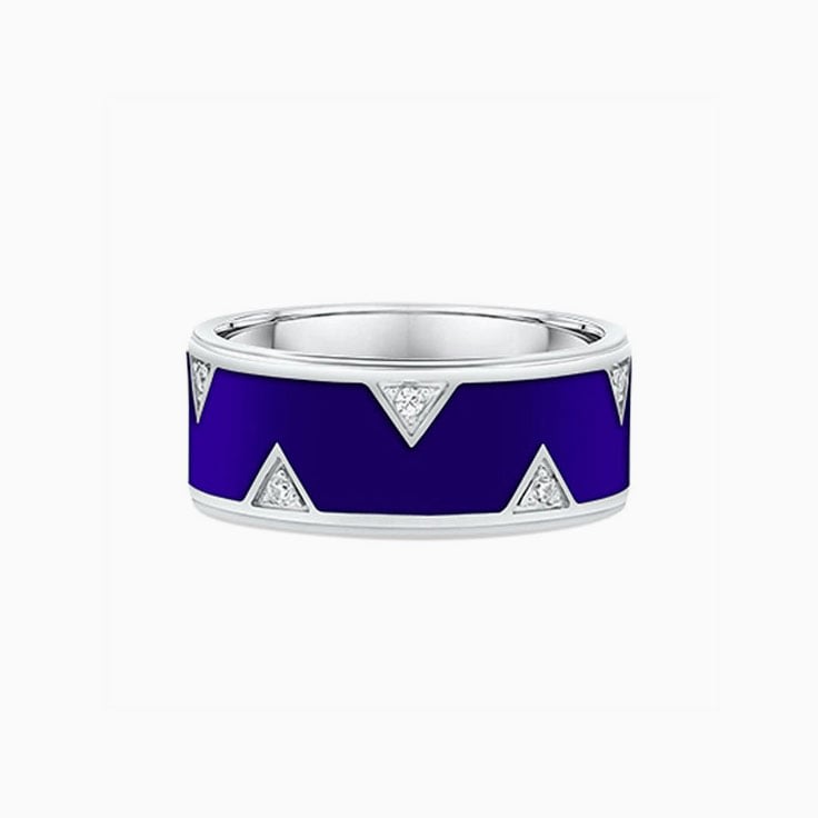 Blue Ceramic Gold Ring With Diamond