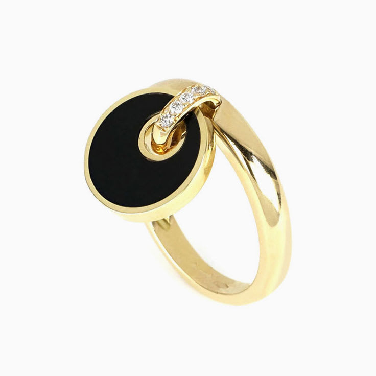 Onyx And Diamond Charm Ring
