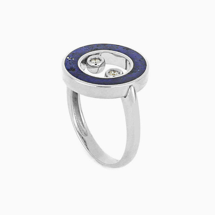 Blue Lapis Lazuli and Diamond Circle Ring