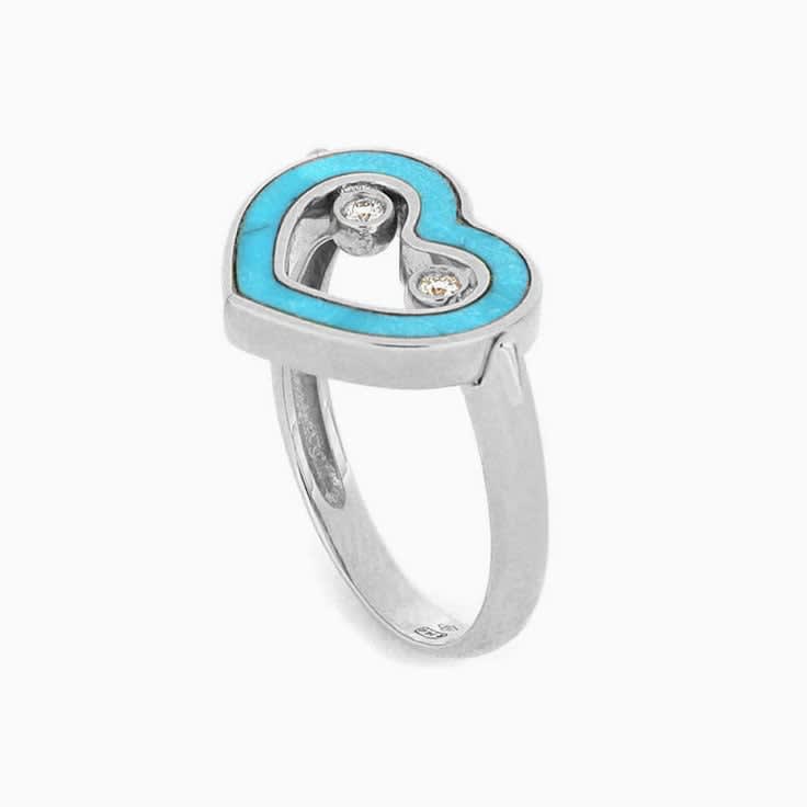 Turquoise and Diamond Heart Ring
