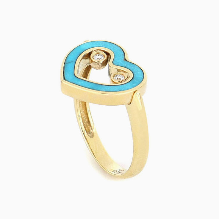 Turquoise and Diamond Heart Ring