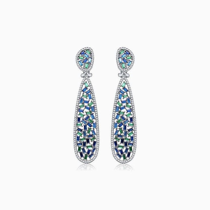 Diamond And Sapphire Elongated Drop Earrings