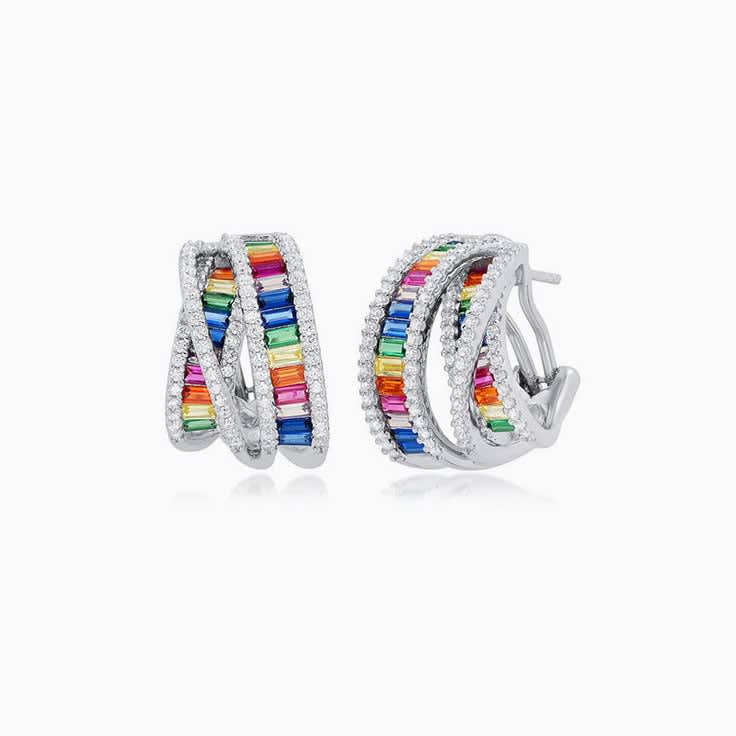 Diamond And Sapphire Rainbow Intertwined Studs