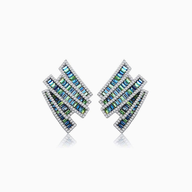 Zig Zag Sapphire And Diamond Studs
