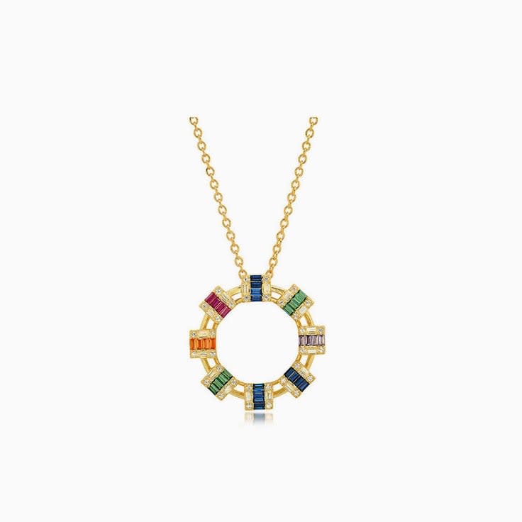 Double Circle Rainbow Pendant Necklace