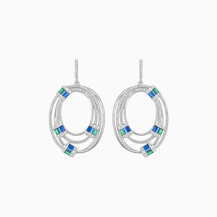 Diamond And Sapphire Concentric Circle Earrings