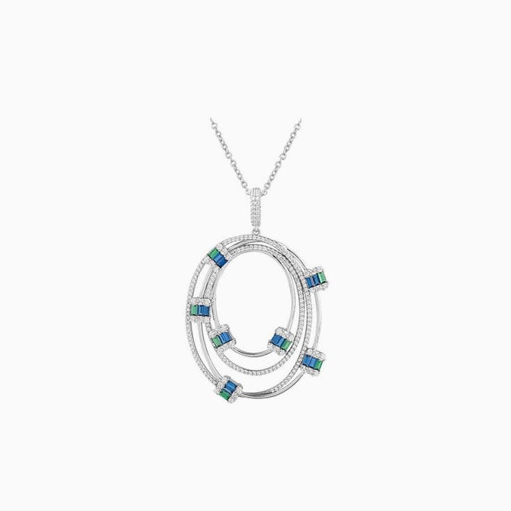 Diamond and Sapphire Concentric Circle Pendant Necklace
