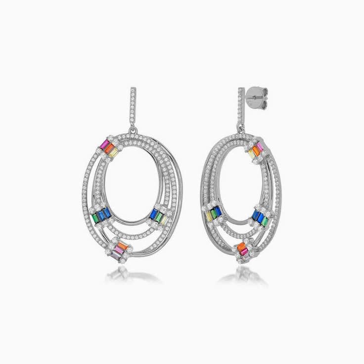 Diamond And Sapphire Concentric Circle Gold Earrings