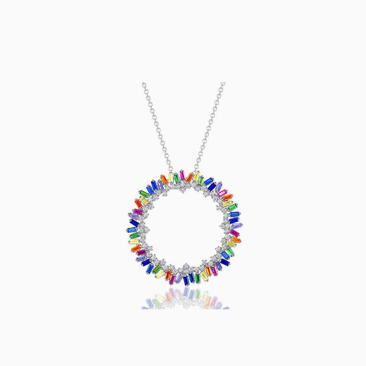 Diamond And Rainbow Sapphire Pendant Necklace