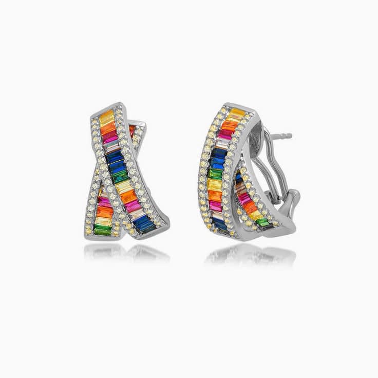 Diamond And Rainbow Sapphire Studs