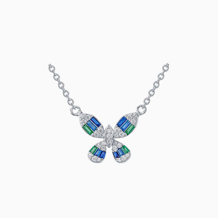 Diamond And Sapphire Butterfly Necklace
