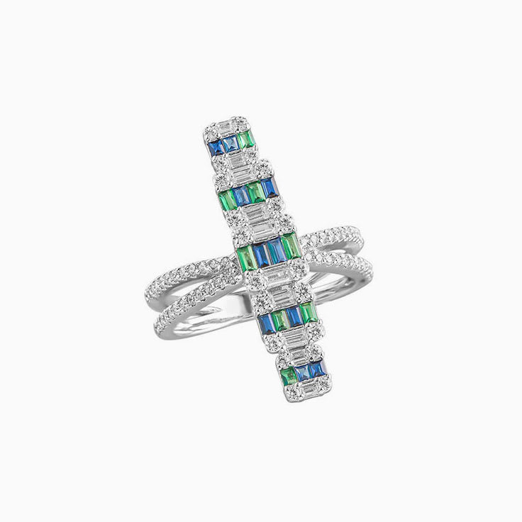 Diamond And Sapphire Rectangular Criss Cross Band