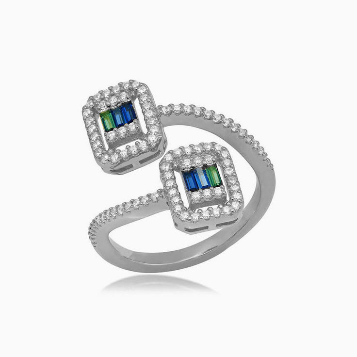Squared Diamond And Sapphire Ring