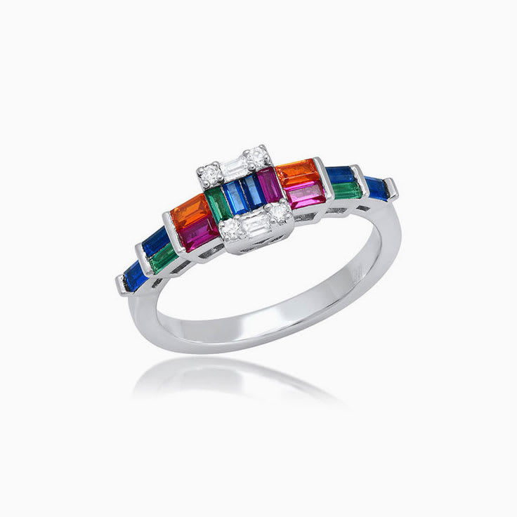 Diamond And Sapphire Square Ring