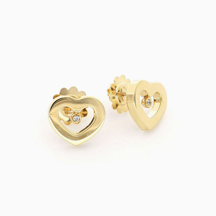 Gold and Diamond Heart Earrings