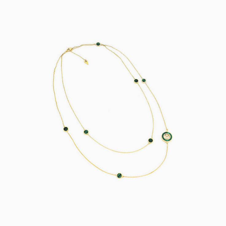 Long Malachite and Diamond Necklace