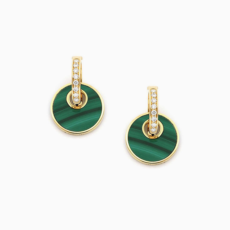 Green Malachite and Diamond Drop Earrings