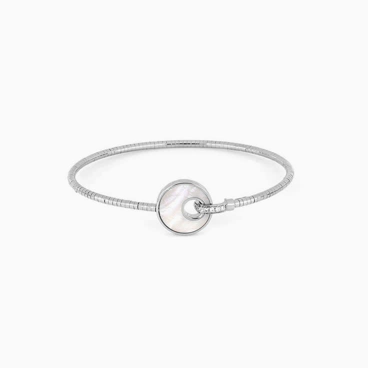 Rigid White Gemstone And Diamond Bracelet