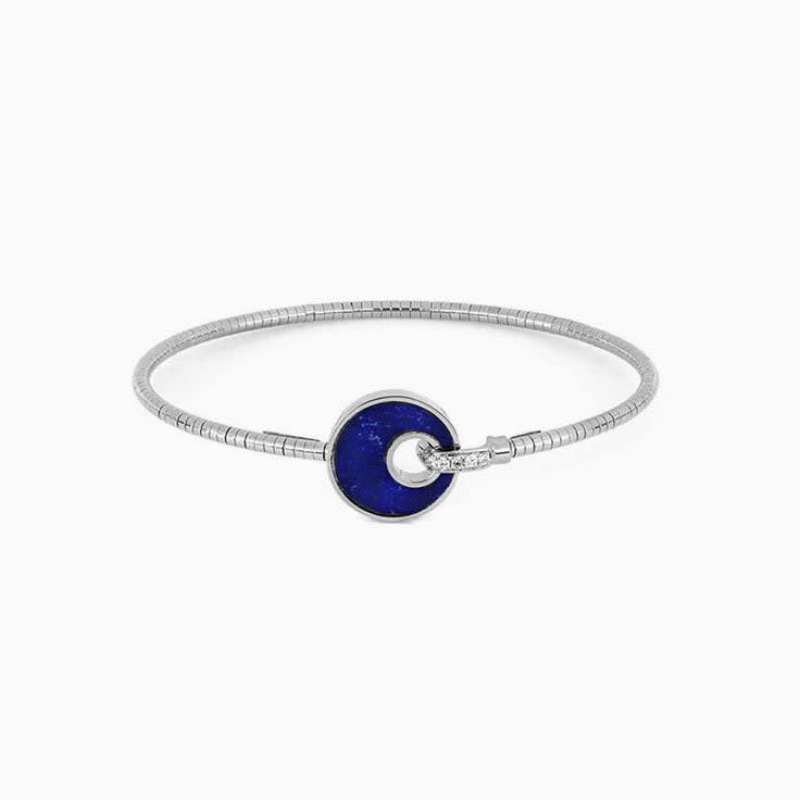 Blue Gemstone and Diamonds Rigid Bracelet