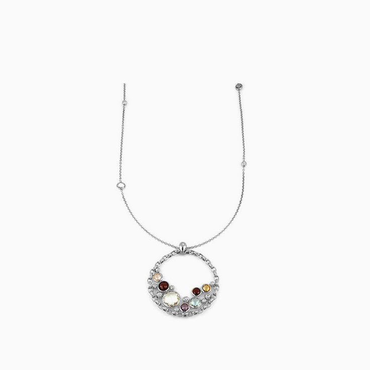 Long Gemstone Necklace With Circle Pendant