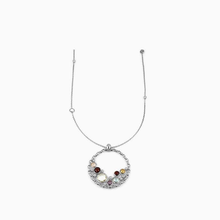 Long Gemstone Necklace With Circle Pendant