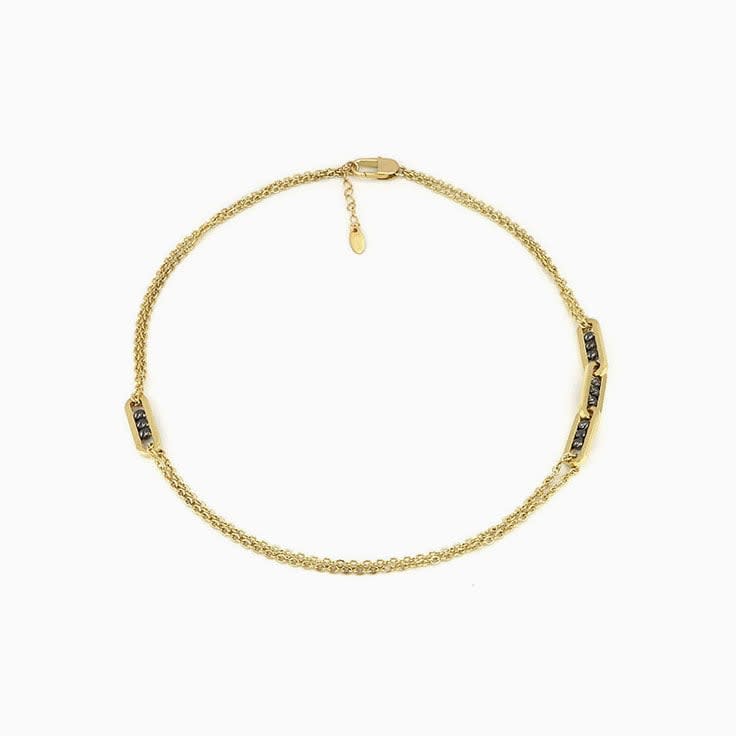 Double chain Necklace With Black Gold Balls