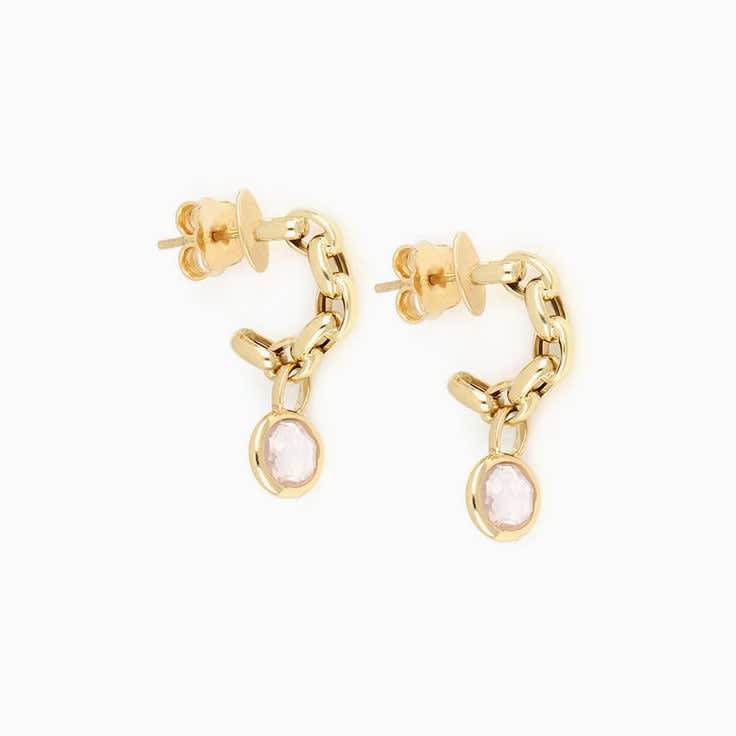 Moon Circle Earrings With Rose Quartz