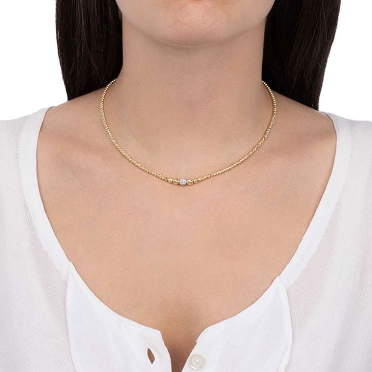 Yellow Gold Sphere Necklace With Diamonds