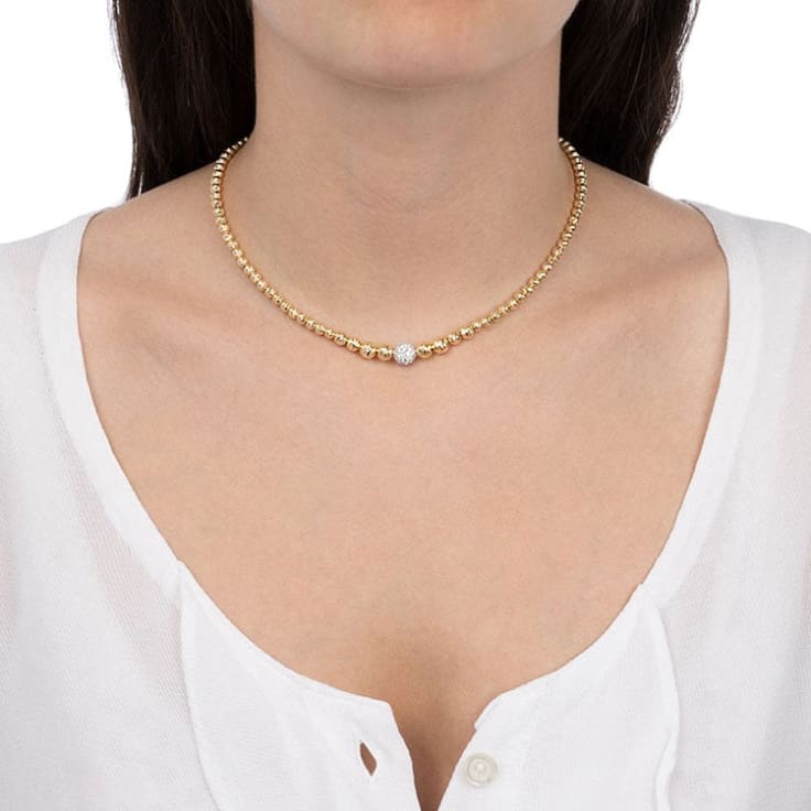 Yellow Gold Sphere Necklace With White Diamonds