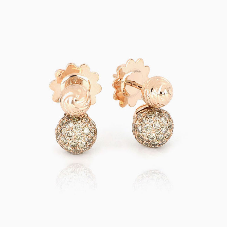 Diamond And Rose Gold Sphere Studs