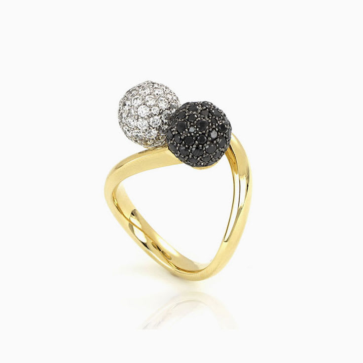 Black And White Diamond Sphere Ring